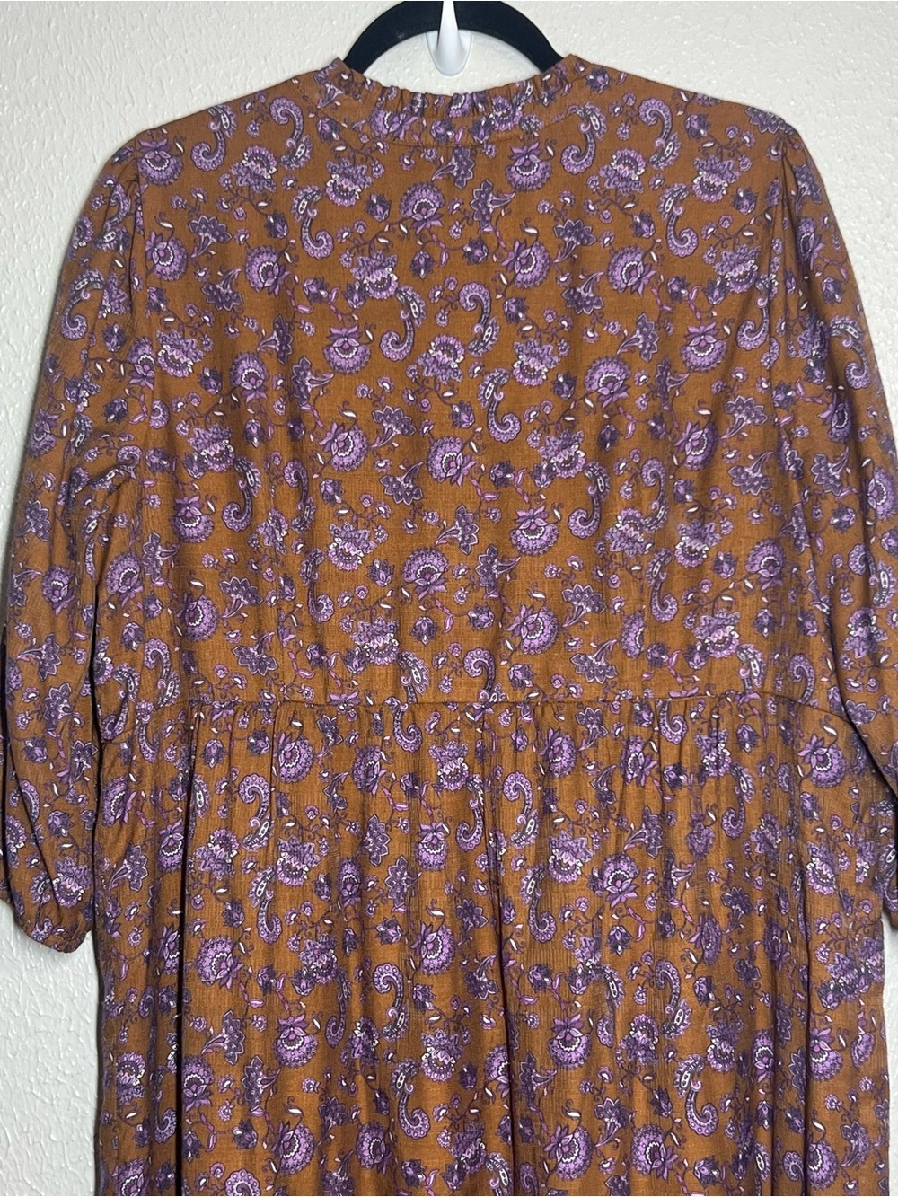 J Jill Maxi Dress Womens LP Large Petite Brown Floral Tiered Puff Sleeve - Picture 8 of 16